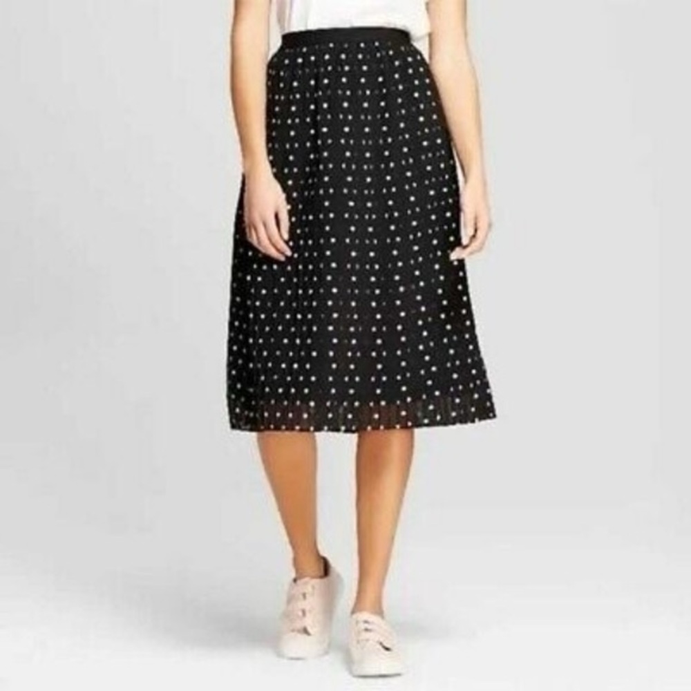 Pleated Black Polka Dot Skirt